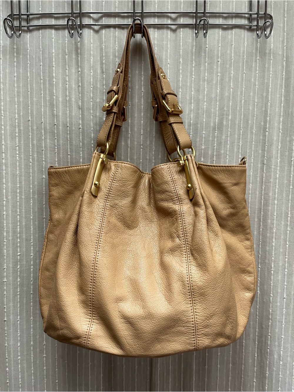 Sloane & Alex Sophia Gold Metallic Pebbled Leather Hobo Shoulder Bag